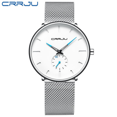 Ρολόι για άντρες CRRJU Κορυφαία επωνυμία Causal Ultra-thin Mesh Steel Wristwatch Ανδρικό Μαύρο Αθλητικό Αδιάβροχο ρολόι χαλαζία Relogio Masculino