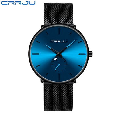 Ρολόι για άντρες CRRJU Κορυφαία επωνυμία Causal Ultra-thin Mesh Steel Wristwatch Ανδρικό Μαύρο Αθλητικό Αδιάβροχο ρολόι χαλαζία Relogio Masculino