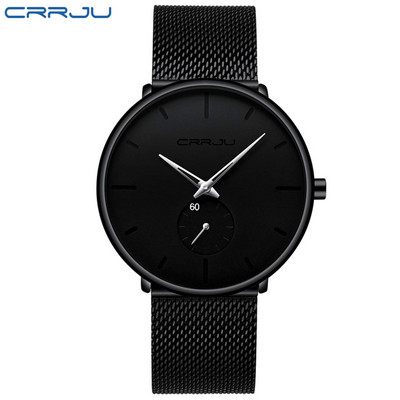 Ρολόι για άντρες CRRJU Κορυφαία επωνυμία Causal Ultra-thin Mesh Steel Wristwatch Ανδρικό Μαύρο Αθλητικό Αδιάβροχο ρολόι χαλαζία Relogio Masculino