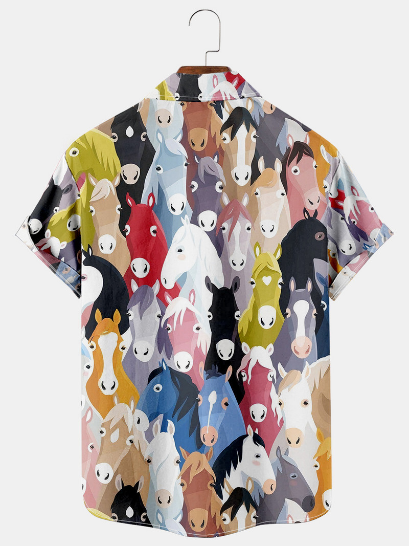 Cămăși cu imprimeu cu cai drăguți pentru bărbați de vară 2022 Cămăși cu mânecă scurtă cu nasturi Harajuku Vintage Bluze la modă
