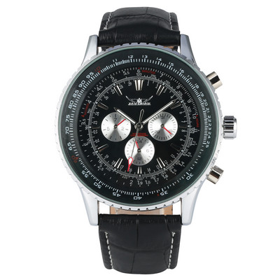 Vīriešu luksusa, automātiski uztinams nerūsējošā tērauda skelets, mehāniskā rokas pulksteņa ciparnīca ar kalendāra augstākās kvalitātes ādas siksniņu