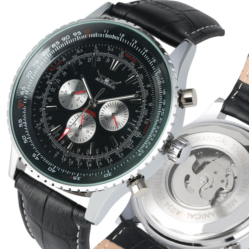 Vīriešu luksusa, automātiski uztinams nerūsējošā tērauda skelets, mehāniskā rokas pulksteņa ciparnīca ar kalendāra augstākās kvalitātes ādas siksniņu