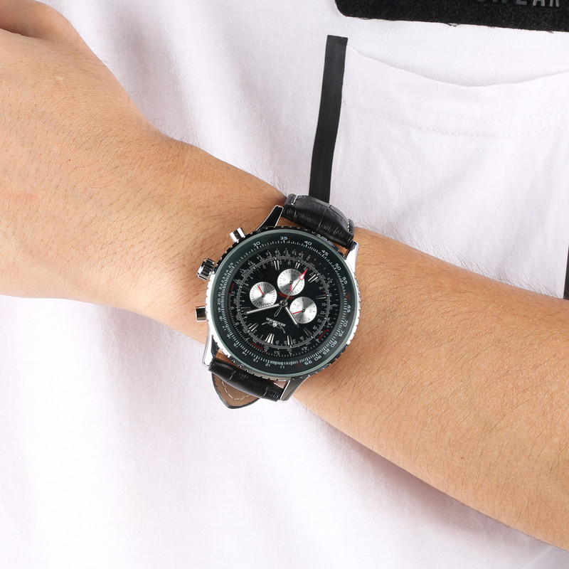 Vīriešu luksusa, automātiski uztinams nerūsējošā tērauda skelets, mehāniskā rokas pulksteņa ciparnīca ar kalendāra augstākās kvalitātes ādas siksniņu