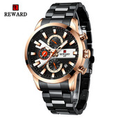 REWARD VIP divatos férfi karóra üzleti rozsdamentes acél kvarcórák világító kronográfos órák férfi karóra