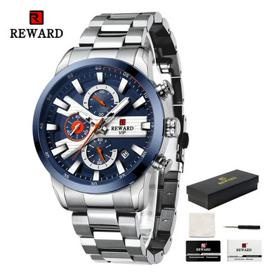 REWARD VIP divatos férfi karóra üzleti rozsdamentes acél kvarcórák világító kronográfos órák férfi karóra