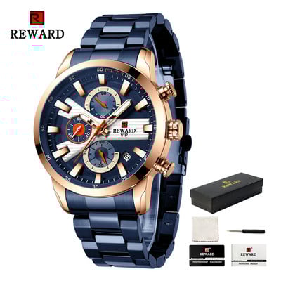 REWARD VIP divatos férfi karóra üzleti rozsdamentes acél kvarcórák világító kronográfos órák férfi karóra