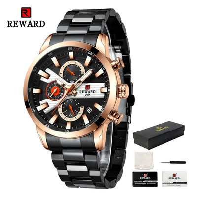 REWARD VIP divatos férfi karóra üzleti rozsdamentes acél kvarcórák világító kronográfos órák férfi karóra