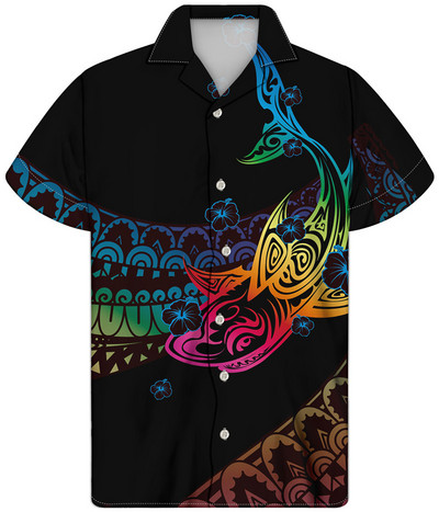 2022-es nyári divat Harajuku férfi komfort póló Olcsó ing Arany csíkos nyomtatás Kiváló minőségű polinéz törzsi fekete háttér