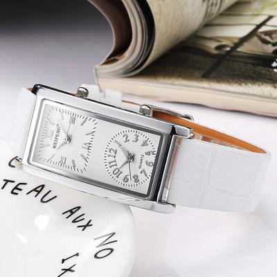 Γυναικείο περιστασιακό ρολόι 2 Dial Time Zone Γυναικείο ρολόι χειρός Κομψό ρολόι χαλαζία 2018 Δερμάτινο λουράκι Relogio Feminino