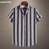 Vasaras vīriešu krekls Havaju krekli Strip Print Forši plāns krekls Vīriešu Apģērbs Pludmales Īsās Piedurknes Blūze Topi Camisa Masculina