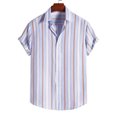 Vasaras vīriešu krekls Havaju krekli Strip Print Forši plāns krekls Vīriešu Apģērbs Pludmales Īsās Piedurknes Blūze Topi Camisa Masculina