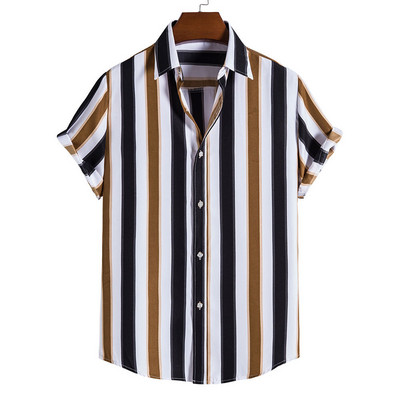 Vasaras vīriešu krekls Havaju krekli Strip Print Forši plāns krekls Vīriešu Apģērbs Pludmales Īsās Piedurknes Blūze Topi Camisa Masculina