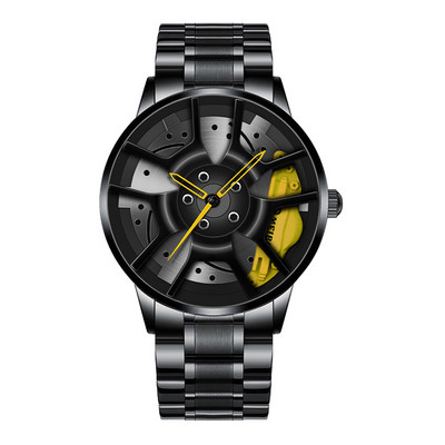 Rozsdamentes acél óraagy egyedi tervezésű sportkocsi felni sportóra Kreatív férfi karóra férfi kerekes karóra óra