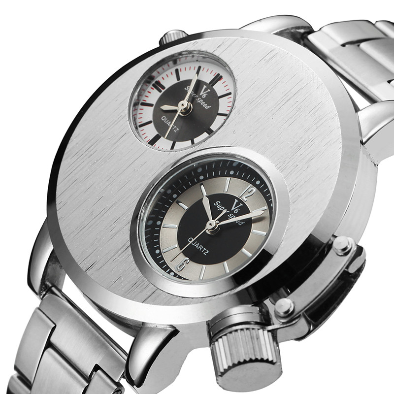 2021 V6 Super Speed Watch Vīriešu sporta pulksteņi Dubultā laika joslas kvarca rokas pulksteņi no nerūsējošā tērauda Reloj Hombre Relogio Masculino