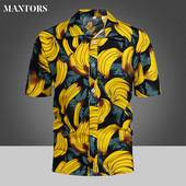 Jauni vīriešu Havaju pludmales krekli Vasaras ikdienas krekls Brīvi elpojošs 2023. gada vīriešu svētku blūzes Topi pogas Banānu apdruka Camisa