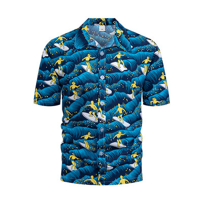 Jauni vīriešu Havaju pludmales krekli Vasaras ikdienas krekls Brīvi elpojošs 2023. gada vīriešu svētku blūzes Topi pogas Banānu apdruka Camisa