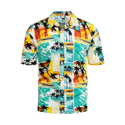 Jauni vīriešu Havaju pludmales krekli Vasaras ikdienas krekls Brīvi elpojošs 2023. gada vīriešu svētku blūzes Topi pogas Banānu apdruka Camisa