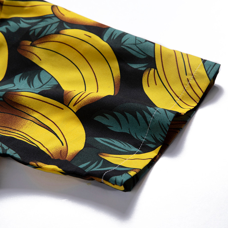 Jauni vīriešu Havaju pludmales krekli Vasaras ikdienas krekls Brīvi elpojošs 2023. gada vīriešu svētku blūzes Topi pogas Banānu apdruka Camisa