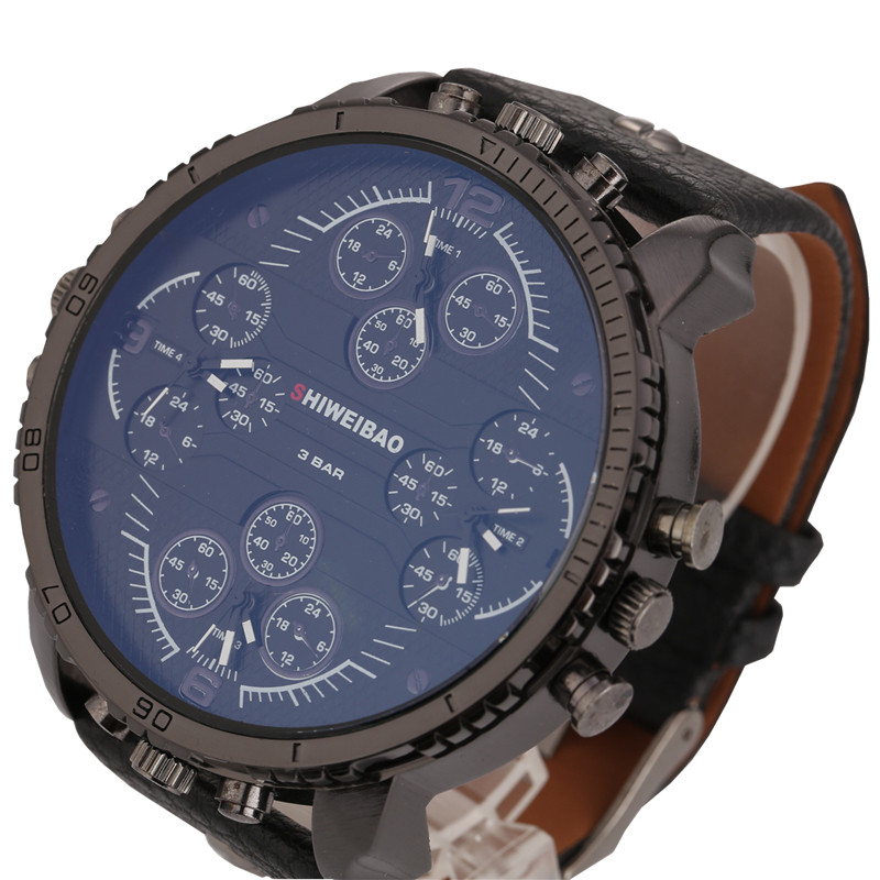 Must nahast randmekell meeste kvartskelladele, suur korpus, sõjaväeline Relogio Masculino luksuslik meestekell