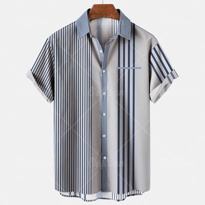 Vīriešu ikdienas svītraini krekli ar īsām piedurknēm ielas apģērbi brīvi 3D krekli ar digitālu apdruku Lielais izmērs 5XL