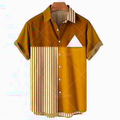 Vīriešu ikdienas svītraini krekli ar īsām piedurknēm ielas apģērbi brīvi 3D krekli ar digitālu apdruku Lielais izmērs 5XL