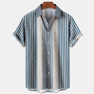 Vīriešu ikdienas svītraini krekli ar īsām piedurknēm ielas apģērbi brīvi 3D krekli ar digitālu apdruku Lielais izmērs 5XL