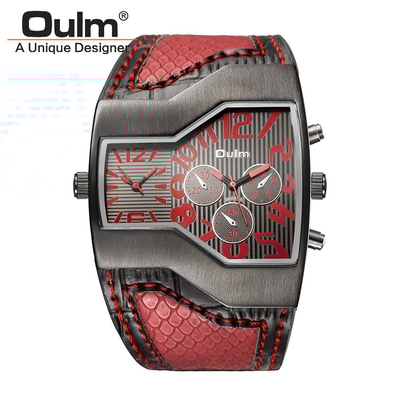 Oulm luxusmárka férfi karórák két időzónás kvarc karóra széles PU szíj 6 szín divatos férfi karóra alkalmi férfi óra