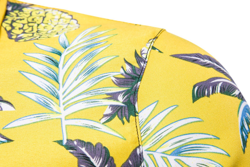 Dzeltena ananāsu apdruka Havaju pludmales krekls vīriešiem ar īsām piedurknēm, pogām uz leju Aloha krekli Vīriešu ikdienas brīvdienu apģērbs 2XL