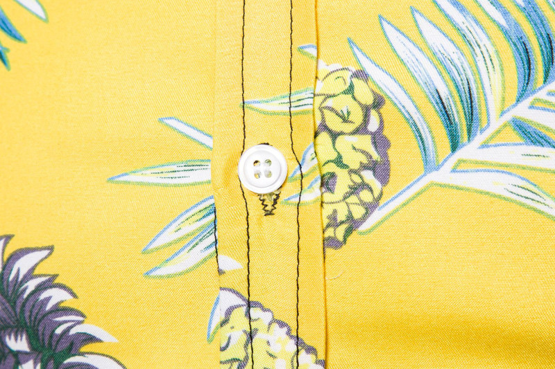 Dzeltena ananāsu apdruka Havaju pludmales krekls vīriešiem ar īsām piedurknēm, pogām uz leju Aloha krekli Vīriešu ikdienas brīvdienu apģērbs 2XL