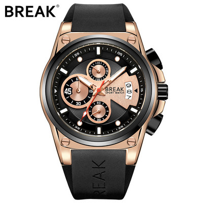 BREAK Muški luksuzni popularni brend Ležerni modni ručni sat Sportski kronografski kalendar Vodootporni Relogio kvarcni sat s gumenom trakom