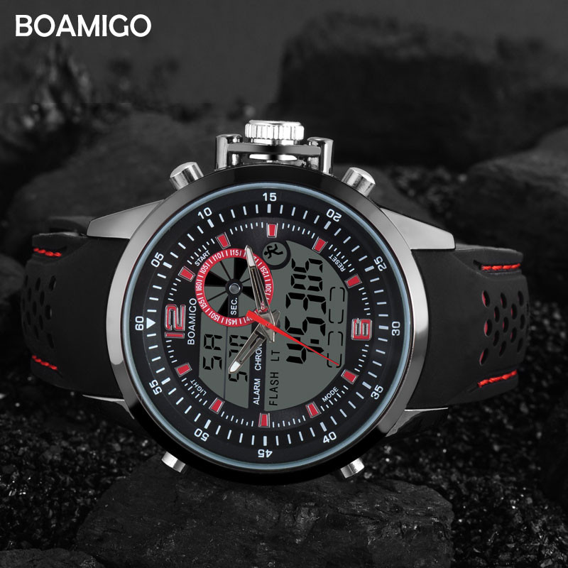 Ανδρικά αθλητικά ρολόγια μάρκας BOAMIGO διπλής ώρας ψηφιακό ρολόι από καουτσούκ αναλογικό χαλαζία ρολόι κολύμβησης χρονογράφος ρολόγια χειρός reloj hombre
