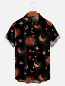 New Moon Shirt y2k hombre Harajuku vékony felnőtt hawaii ing Rövid ujjú bő csillag és hold mintás strand felsők