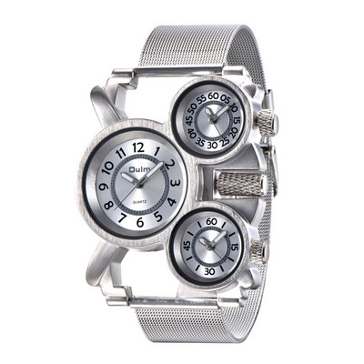 Oulm trīs laika joslu vīriešu kvarca pulksteņi gadījuma rakstura vairāku laika zonu pulkstenis unikāls luksusa vīriešu sporta rokas pulkstenis relogio masculino