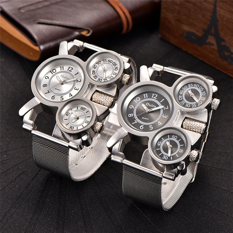 Oulm trīs laika joslu vīriešu kvarca pulksteņi gadījuma rakstura vairāku laika zonu pulkstenis unikāls luksusa vīriešu sporta rokas pulkstenis relogio masculino