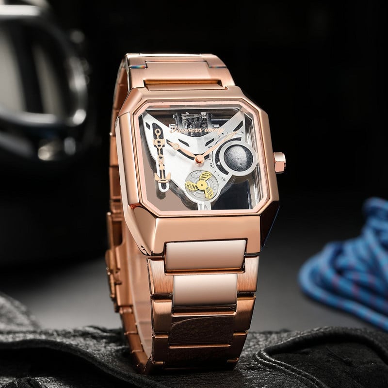 2023 Novi satovi Kvadratni unikatni sportski muški satovi s prozirnim brojčanikom Kvarcni sat Šuplji muški satovi Ručni sat Relogio Masculino