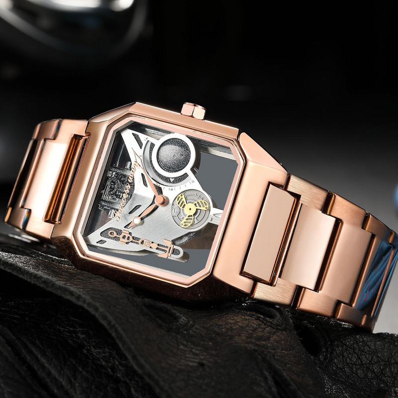 2023 Novi satovi Kvadratni unikatni sportski muški satovi s prozirnim brojčanikom Kvarcni sat Šuplji muški satovi Ručni sat Relogio Masculino