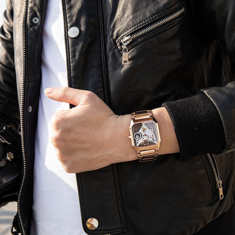 2023 Novi satovi Kvadratni unikatni sportski muški satovi s prozirnim brojčanikom Kvarcni sat Šuplji muški satovi Ručni sat Relogio Masculino