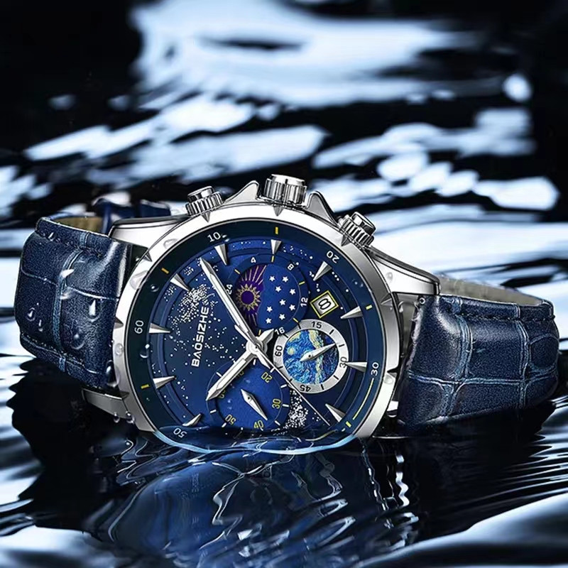 Starry Sky Chronograph luxus karórák férfiaknak Sport rozsdamentes acél karórák Férfi katonai karórák Ultra vékony, fényes