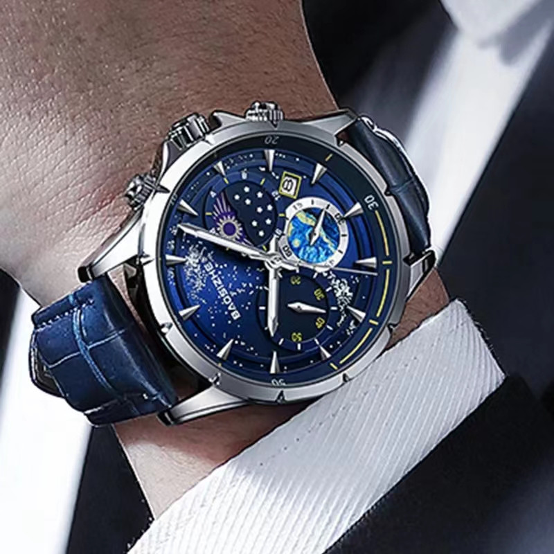 Starry Sky Chronograph luxus karórák férfiaknak Sport rozsdamentes acél karórák Férfi katonai karórák Ultra vékony, fényes