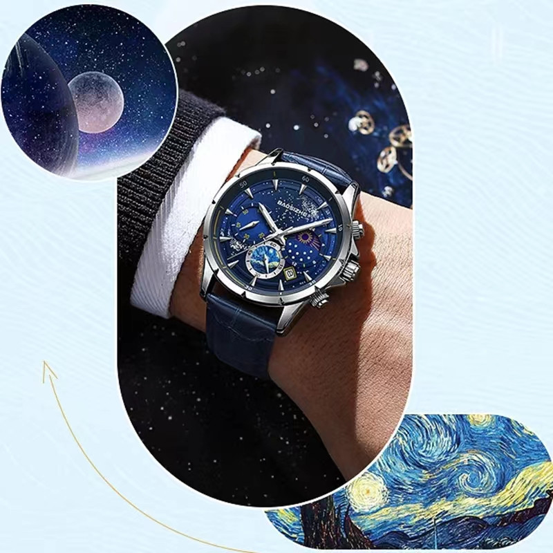 Starry Sky Chronograph luxus karórák férfiaknak Sport rozsdamentes acél karórák Férfi katonai karórák Ultra vékony, fényes