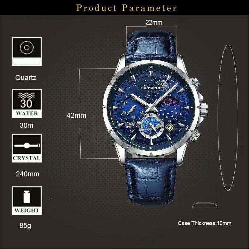 Starry Sky Chronograph luxus karórák férfiaknak Sport rozsdamentes acél karórák Férfi katonai karórák Ultra vékony, fényes