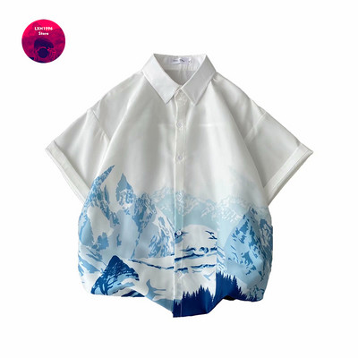 Nyári férfi ingek Fiatalos vitalitás divat Utcai ruházat Harajuku rövid ujjú ingek Férfi Alkalmi Férfi Ruházat Nyomtatott ing Férfi
