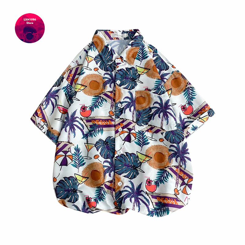 Nyári férfi ingek Fiatalos vitalitás divat Utcai ruházat Harajuku rövid ujjú ingek Férfi Alkalmi Férfi Ruházat Nyomtatott ing Férfi