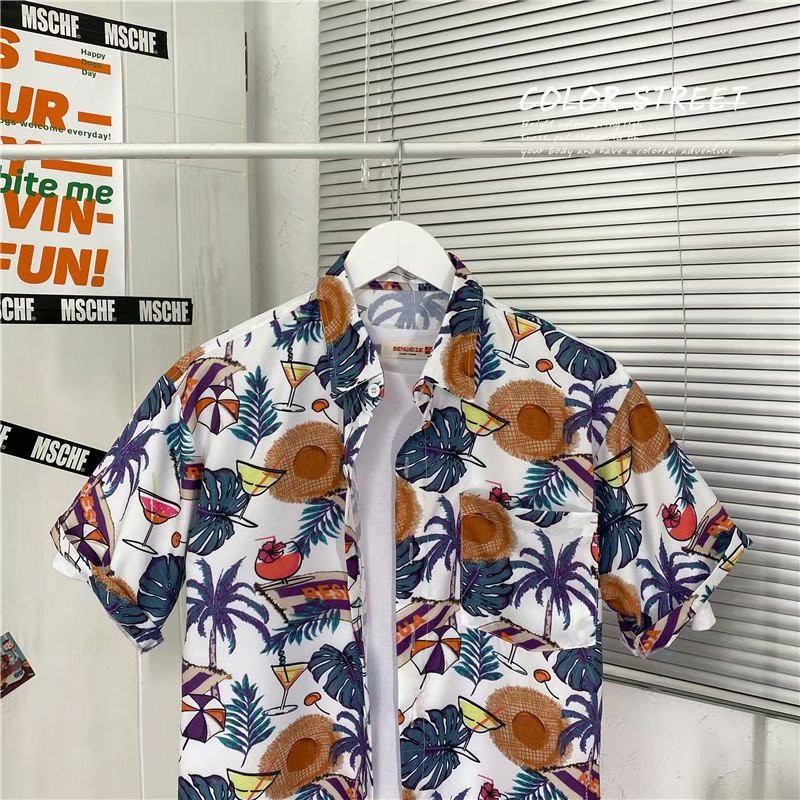 Nyári férfi ingek Fiatalos vitalitás divat Utcai ruházat Harajuku rövid ujjú ingek Férfi Alkalmi Férfi Ruházat Nyomtatott ing Férfi