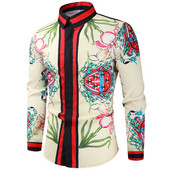 Ikdienas blūze Homme baroka banketu krekls Paisley vīriešu krekls Luksusa korejiešu vīriešu krekli ar garām piedurknēm ar apdruku Vīriešu slaidi pieguļoši 553