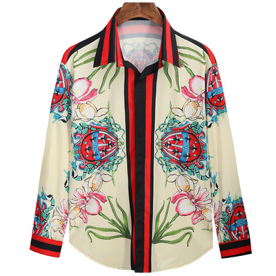 Ikdienas blūze Homme baroka banketu krekls Paisley vīriešu krekls Luksusa korejiešu vīriešu krekli ar garām piedurknēm ar apdruku Vīriešu slaidi pieguļoši 553