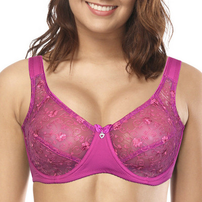 YBCG vientisas baltas nėriniuotas apatinis trikotažas itin plonas be pamušalo moteriškos liemenėlės plius dydžio tinklinis tuščiaviduris liemenėlis, siuvinėjimas gėlėmis