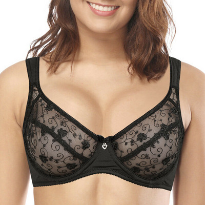 YBCG vientisas baltas nėriniuotas apatinis trikotažas itin plonas be pamušalo moteriškos liemenėlės plius dydžio tinklinis tuščiaviduris liemenėlis, siuvinėjimas gėlėmis