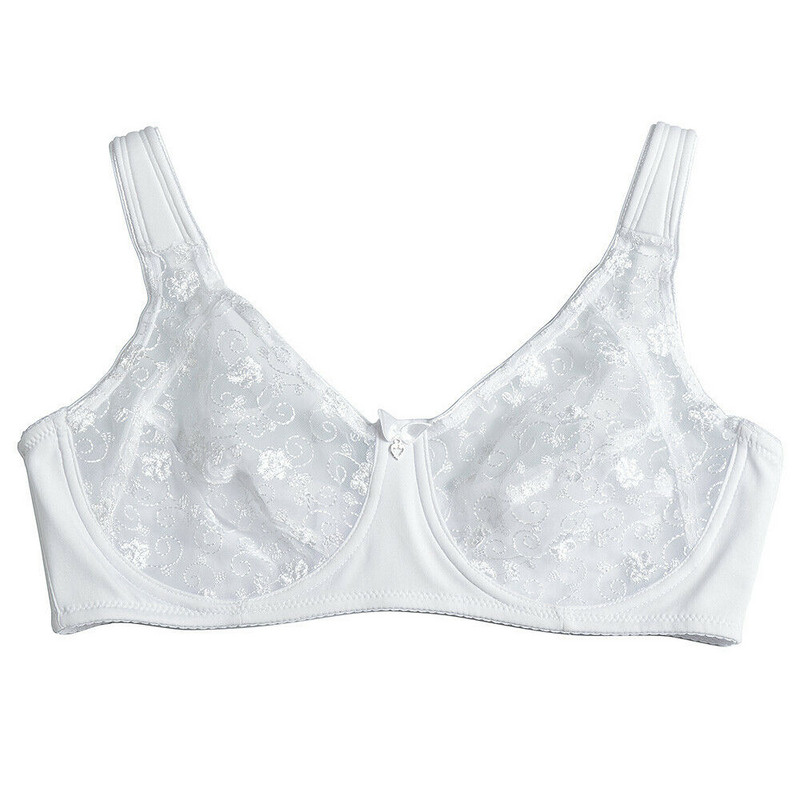 YBCG vientisas baltas nėriniuotas apatinis trikotažas itin plonas be pamušalo moteriškos liemenėlės plius dydžio tinklinis tuščiaviduris liemenėlis, siuvinėjimas gėlėmis