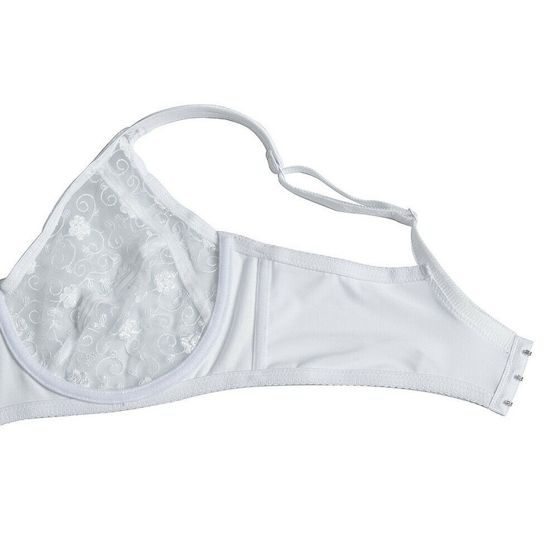 YBCG vientisas baltas nėriniuotas apatinis trikotažas itin plonas be pamušalo moteriškos liemenėlės plius dydžio tinklinis tuščiaviduris liemenėlis, siuvinėjimas gėlėmis